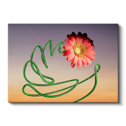 Yeşil Çizgi Sanatı - Çiçek Harmonisi Kanvas Tablo