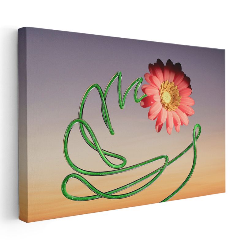 Yeşil Çizgi Sanatı - Çiçek Harmonisi Kanvas Tablo