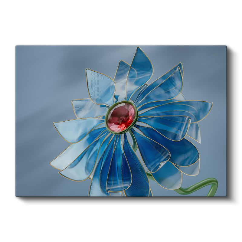 Kristal Çiçek - Mavi Cam Efektli Kanvas Tablo