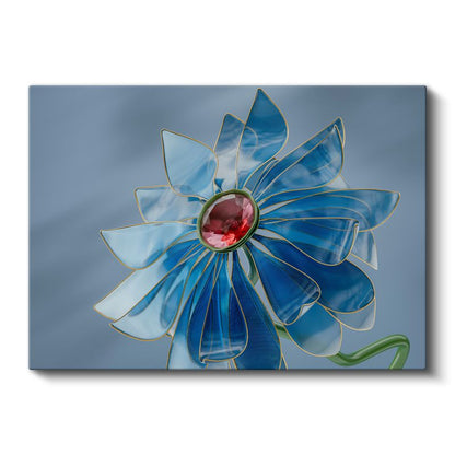 Kristal Çiçek - Mavi Cam Efektli Kanvas Tablo