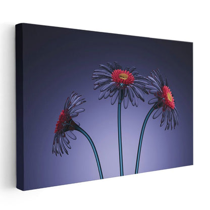 Mor Papatyalar - Stilize Çiçek Üçlemesi Kanvas Tablo