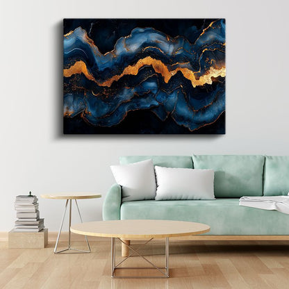 Altın Dalgalar - Mavi Akışkan Sanat Kanvas Tablo