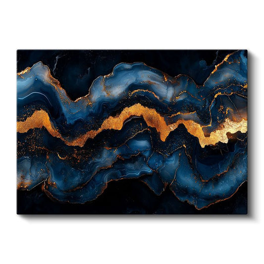 Altın Dalgalar - Mavi Akışkan Sanat Kanvas Tablo