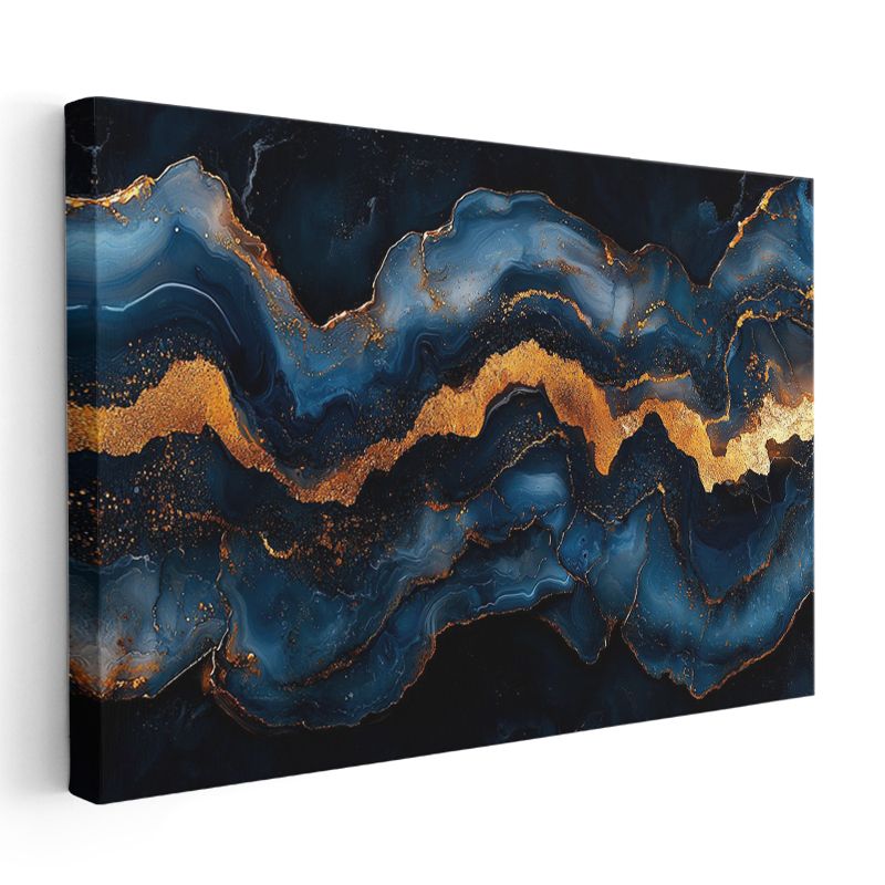 Altın Dalgalar - Mavi Akışkan Sanat Kanvas Tablo