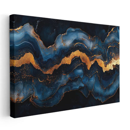 Altın Dalgalar - Mavi Akışkan Sanat Kanvas Tablo