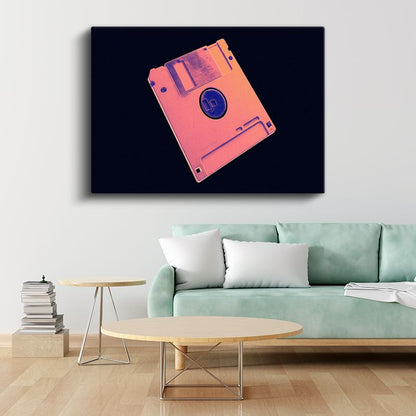 Retro Disket - Neon Nostaljik Tasarım Kanvas Tablo