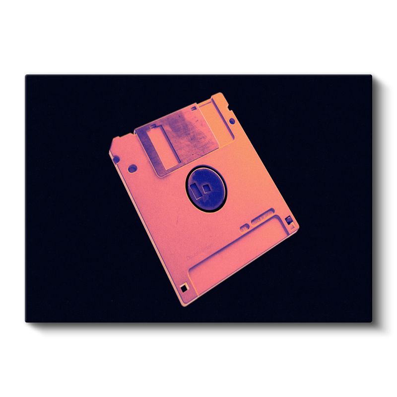 Retro Disket - Neon Nostaljik Tasarım Kanvas Tablo