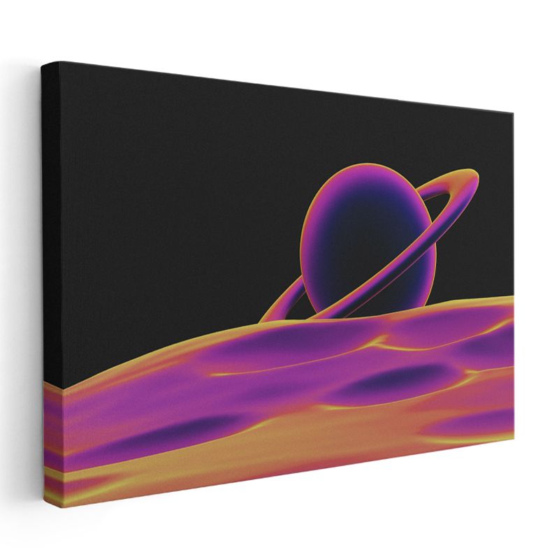 Kozmik Gezegen - Mor ve Turuncu Tonlarında Soyut Galaksi Kanvas Tablo