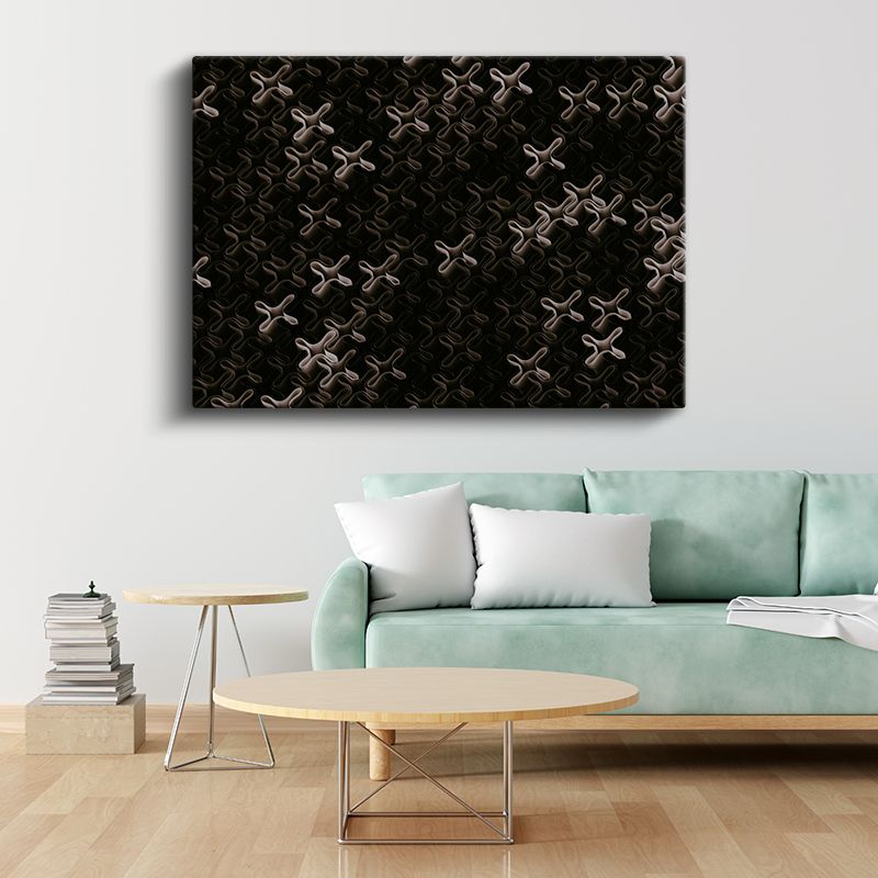 Metalik Desen - Siyah Üzerine Endüstriyel X Formları Kanvas Tablo