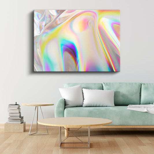 Holografik Akış - Gökkuşağı Renklerinde Parlak Soyut Formlar Kanvas Tablo