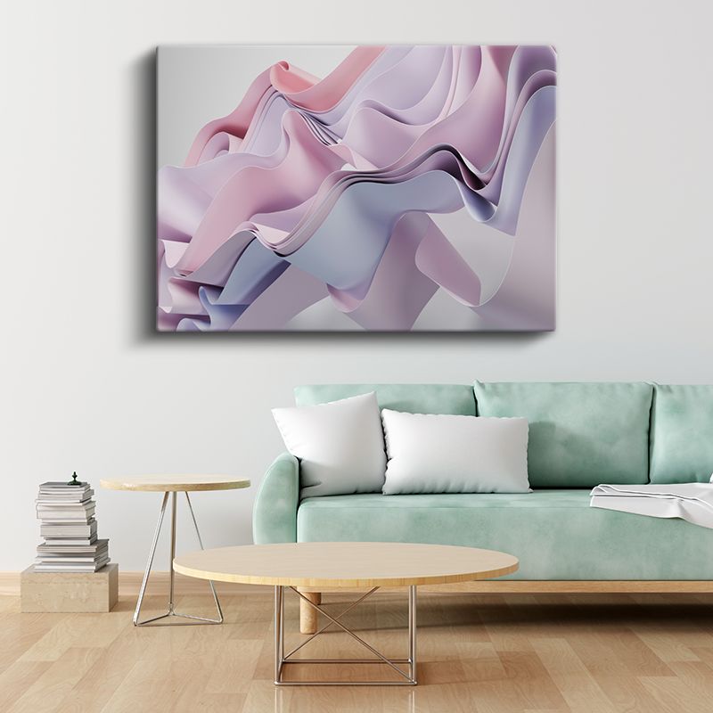 Katmanlı Formlar - Pembe ve Mor Tonlarında Dalgalı Kumaş Etkisi Kanvas Tablo