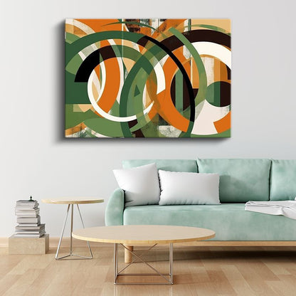 Geometrik Daireler - Yeşil ve Turuncu Tonlarında Modern Kompozisyon Kanvas Tablo