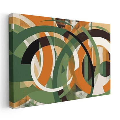 Geometrik Daireler - Yeşil ve Turuncu Tonlarında Modern Kompozisyon Kanvas Tablo