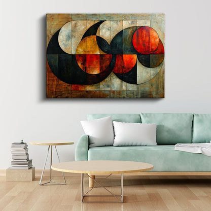 Kırmızı Yarım Daireler - Geometrik Soyut Kompozisyon Kanvas Tablo