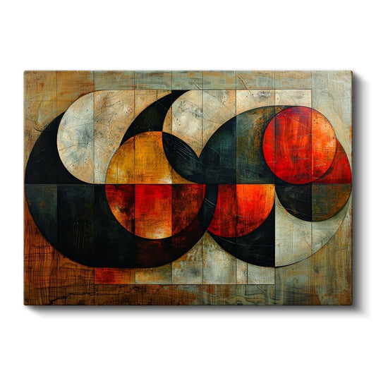Kırmızı Yarım Daireler - Geometrik Soyut Kompozisyon Kanvas Tablo