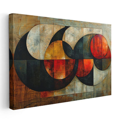Kırmızı Yarım Daireler - Geometrik Soyut Kompozisyon Kanvas Tablo