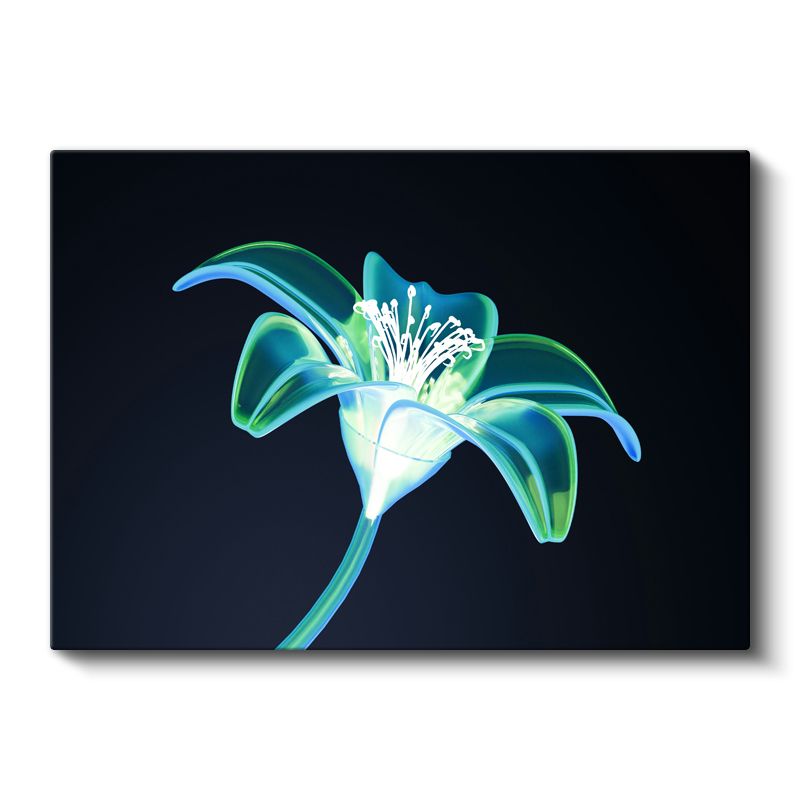 Neon Zambak - Mavi-Yeşil Tonlarında Dijital Çiçek İllüstrasyonu Kanvas Tablo