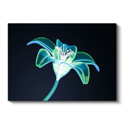 Neon Zambak - Mavi-Yeşil Tonlarında Dijital Çiçek İllüstrasyonu Kanvas Tablo