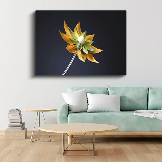 Altın Çiçek - Metalik Tonlarda Stilize Botanik İllüstrasyon Kanvas Tablo