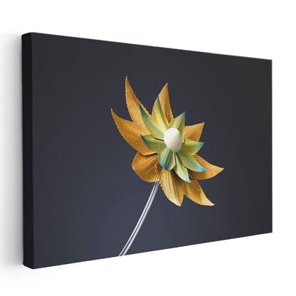 Altın Çiçek - Metalik Tonlarda Stilize Botanik İllüstrasyon Kanvas Tablo