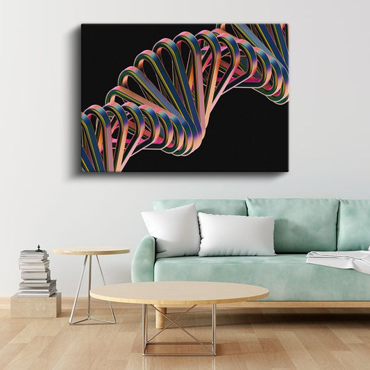 Renkli DNA Spirali - 3D Geometrik Form Kanvas Tablo
