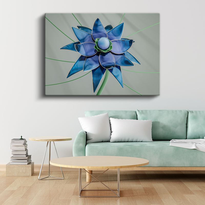 Mavi Lotus - Geometrik Çiçek Tasarımı Kanvas Tablo