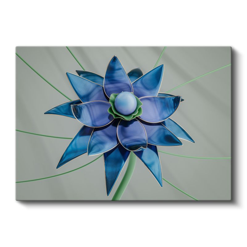 Mavi Lotus - Geometrik Çiçek Tasarımı Kanvas Tablo