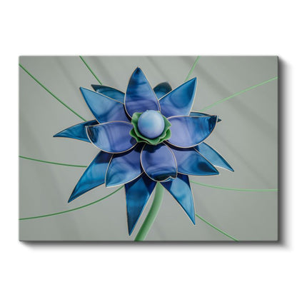 Mavi Lotus - Geometrik Çiçek Tasarımı Kanvas Tablo