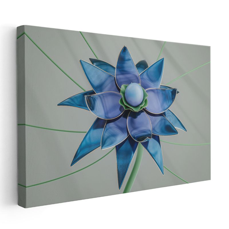 Mavi Lotus - Geometrik Çiçek Tasarımı Kanvas Tablo