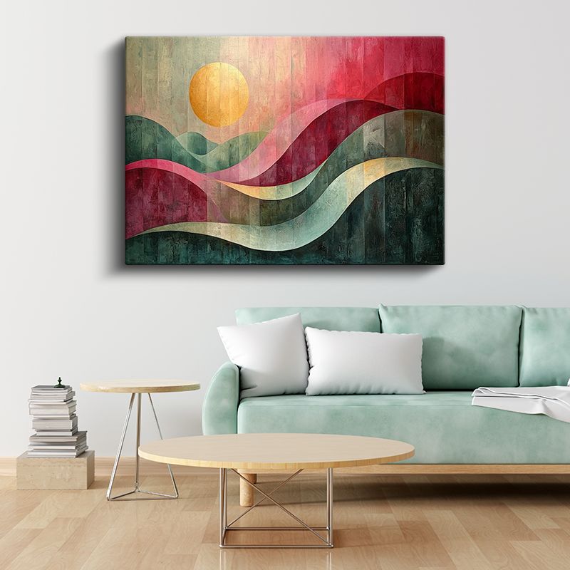 Güneş ve Dalgalar - Geometrik Soyut Manzara Kanvas Tablo