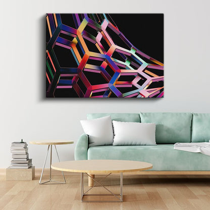 Geometrik Prizma - Çok Renkli 3D Altıgen Yapı Kanvas Tablo