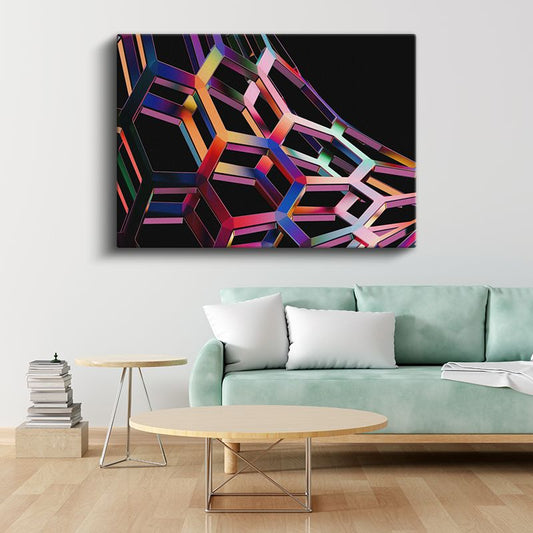 Geometrik Prizma - Çok Renkli 3D Altıgen Yapı Kanvas Tablo