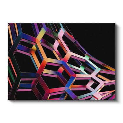 Geometrik Prizma - Çok Renkli 3D Altıgen Yapı Kanvas Tablo