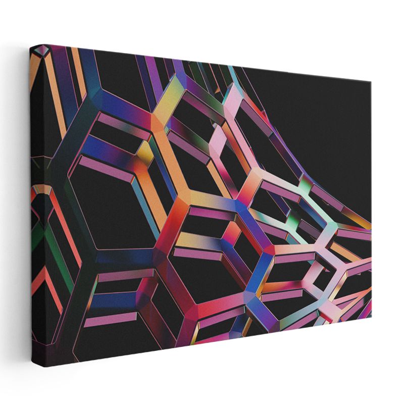 Geometrik Prizma - Çok Renkli 3D Altıgen Yapı Kanvas Tablo
