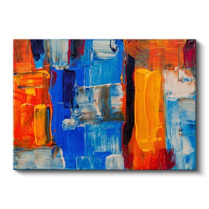 Kontrast Denge - Turuncu Mavi Soyut Fırça Darbeleri Kanvas Tablo