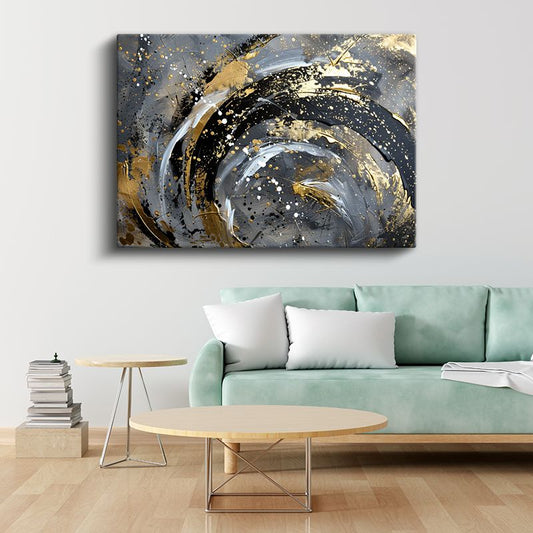 Kozmik Girdap - Altın Sıçramalı Dinamik Daire Kanvas Tablo