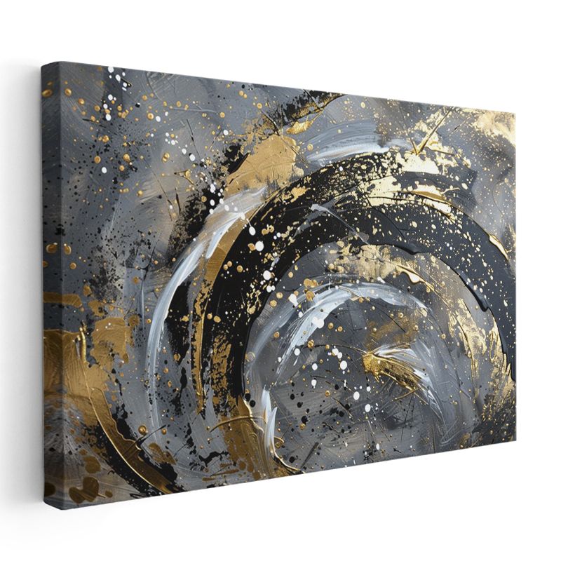 Kozmik Girdap - Altın Sıçramalı Dinamik Daire Kanvas Tablo
