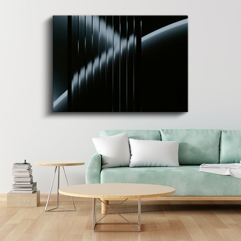 Minimalist Çizgi - Siyah Üzeri Gri Geometrik Yapı Kanvas Tablo