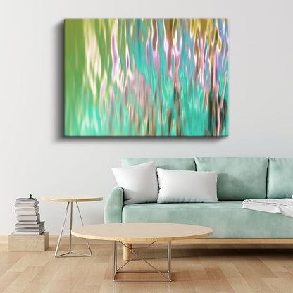 Yeşil Dalga - Turkuaz Akışkan Dikey Çizgiler Kanvas Tablo