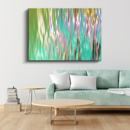 Yeşil Dalga - Turkuaz Akışkan Dikey Çizgiler Kanvas Tablo