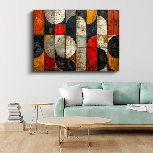 Geometrik Harmoni - Renkli Daire Parçaları Kompozisyonu Kanvas Tablo