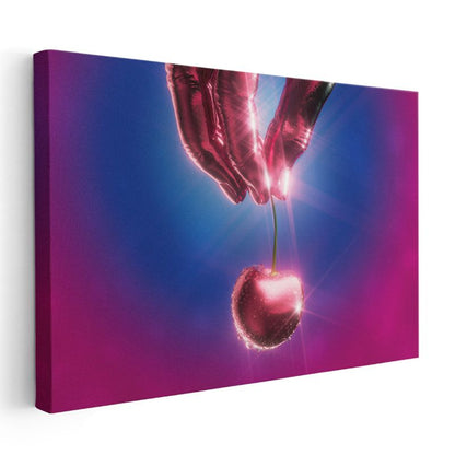 Kozmik Kiraz - Metalik Dokunuş Neon Işıltılı Kanvas Tablo