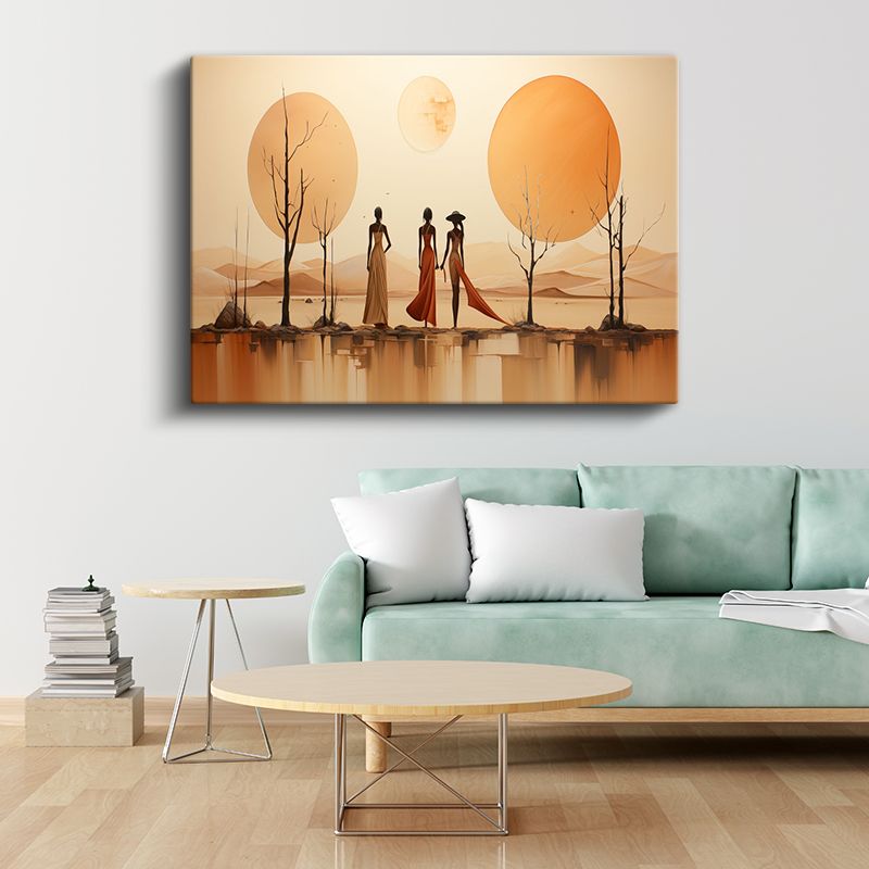 Çöl Siluetleri - Minimalist Figürler Yansımalı Kanvas Tablo