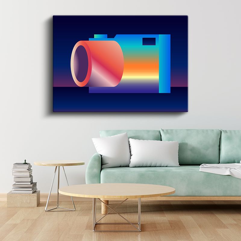 Neon Kamera - Retro Vektörel Gradyan Kanvas Tablo