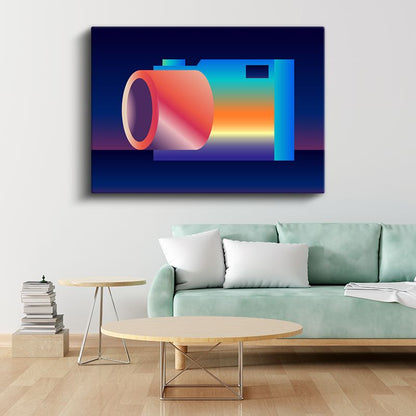 Neon Kamera - Retro Vektörel Gradyan Kanvas Tablo