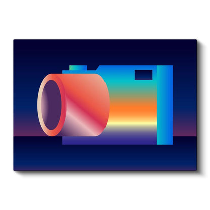Neon Kamera - Retro Vektörel Gradyan Kanvas Tablo