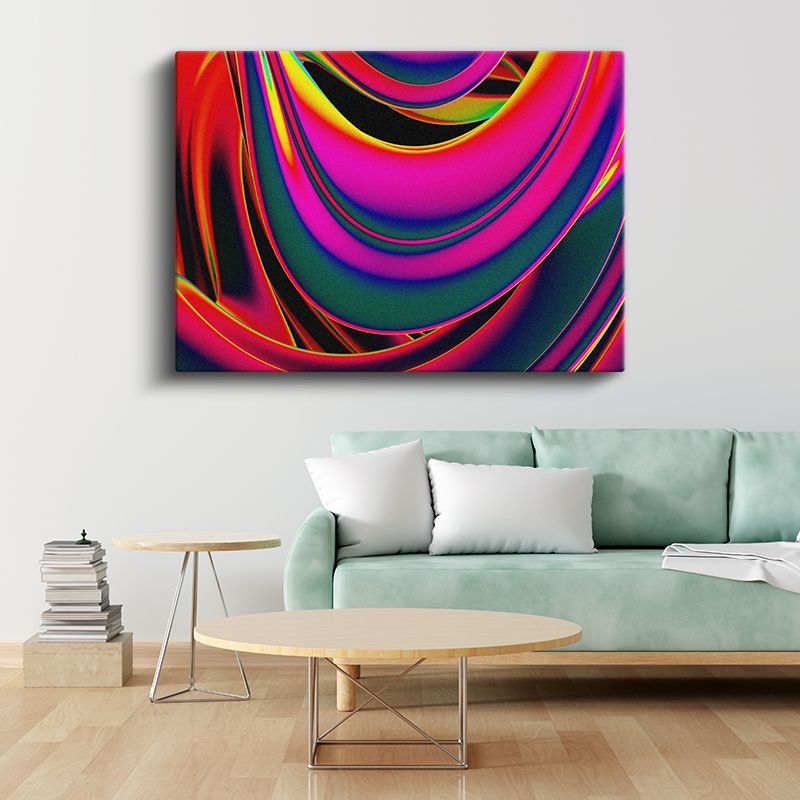 Neon Katmanlar - Dinamik Kavisli Şeritler Kanvas Tablo