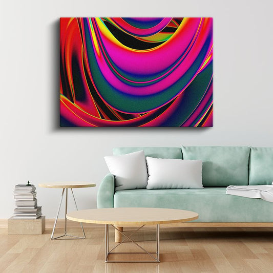 Neon Katmanlar - Dinamik Kavisli Şeritler Kanvas Tablo