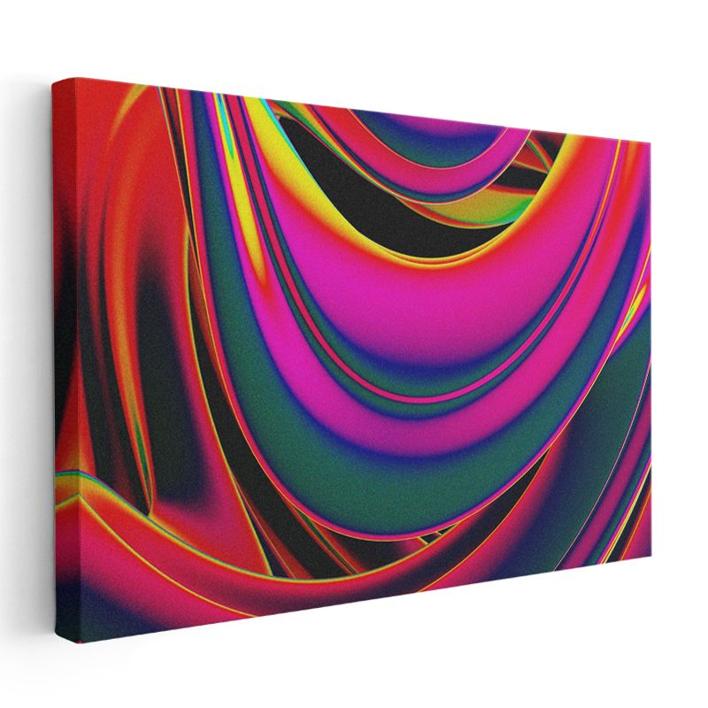 Neon Katmanlar - Dinamik Kavisli Şeritler Kanvas Tablo
