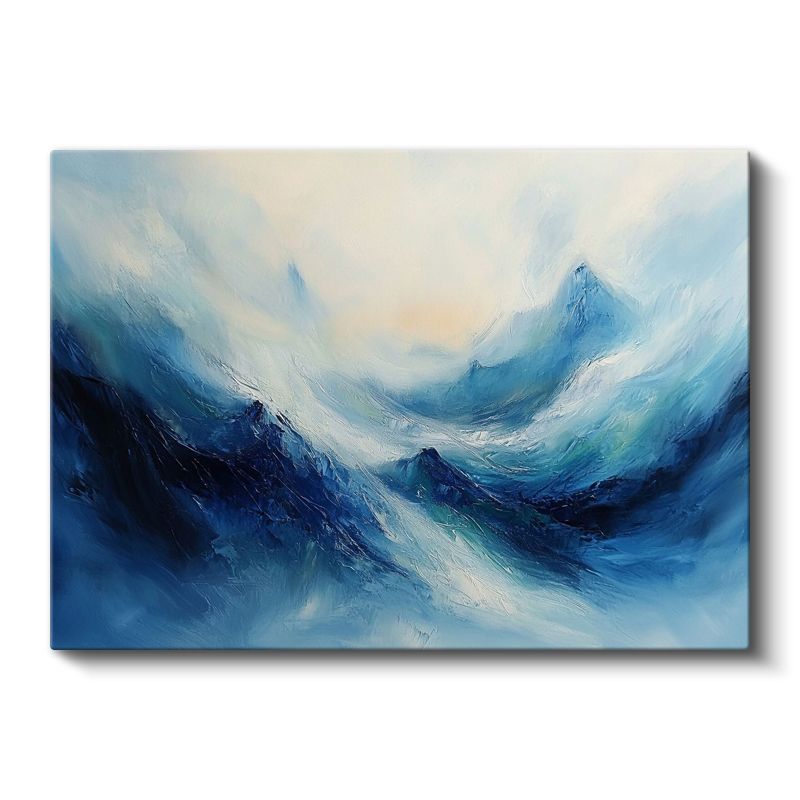 Mavi Soyut Dağlar - Fırça Darbeli Dalga Efektli Kanvas Tablo
